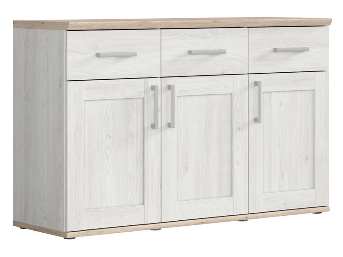 Three-door chest of drawers with three drawers ROMANCE 139.5 cm light Sibiu larch/light San Remo oak