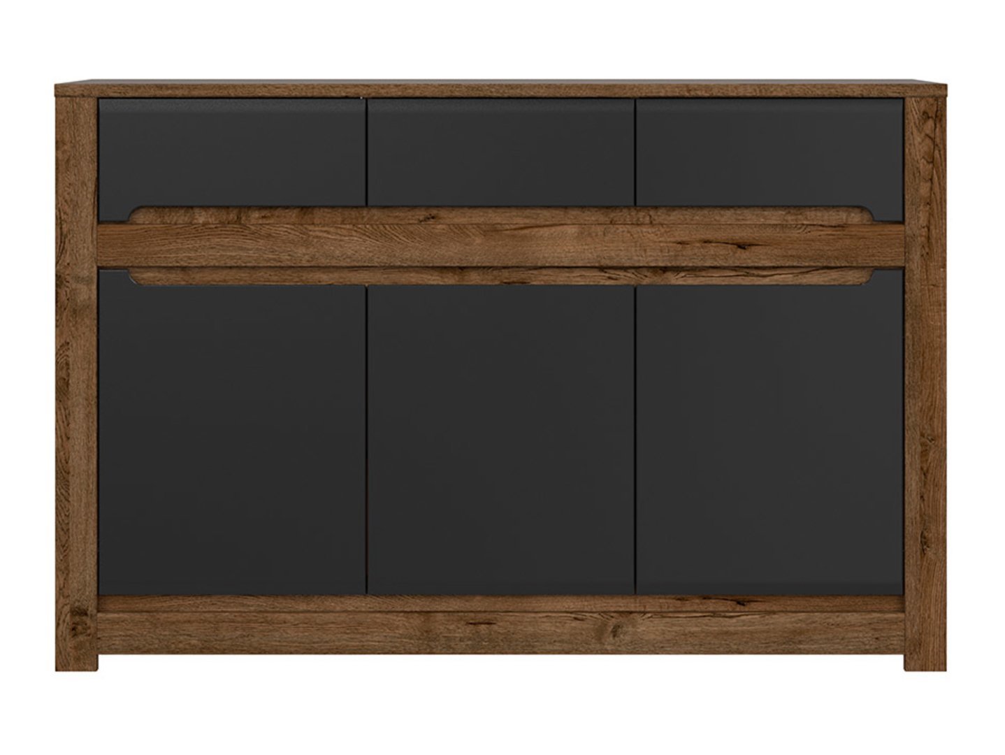 Three-door chest of drawers with three drawers RUSO 149 cm, ash oak/matte black - Image 2