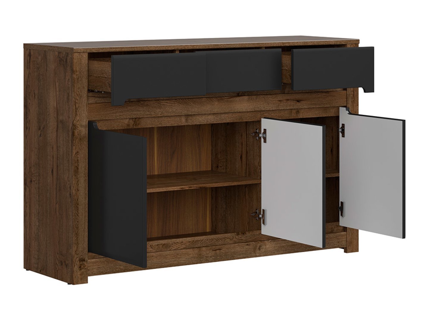 Three-door chest of drawers with three drawers RUSO 149 cm, ash oak/matte black - Image 3