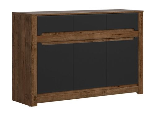 Three-door chest of drawers with three drawers RUSO 149 cm, ash oak/matte black