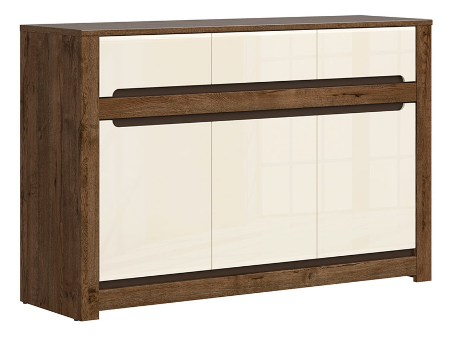 RUSO three-door chest of drawers with three drawers, 149 cm, dove oak color / pearl gloss