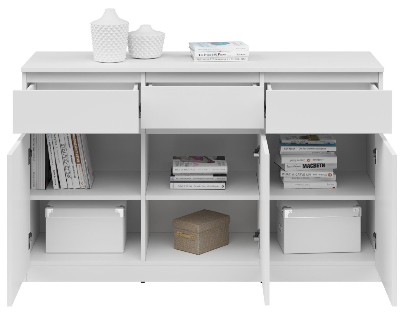 Three-door chest of drawers with three drawers SATURN 135 cm white - Image 4