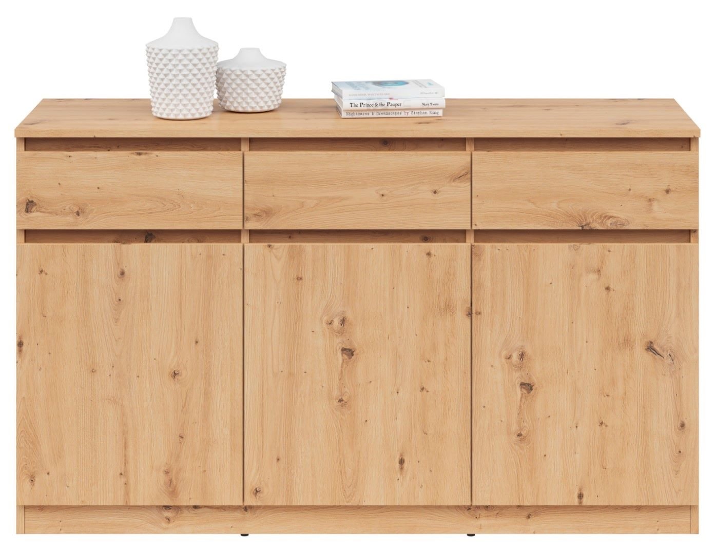 Three-door chest of drawers SATURN 135 cm, oak imitation