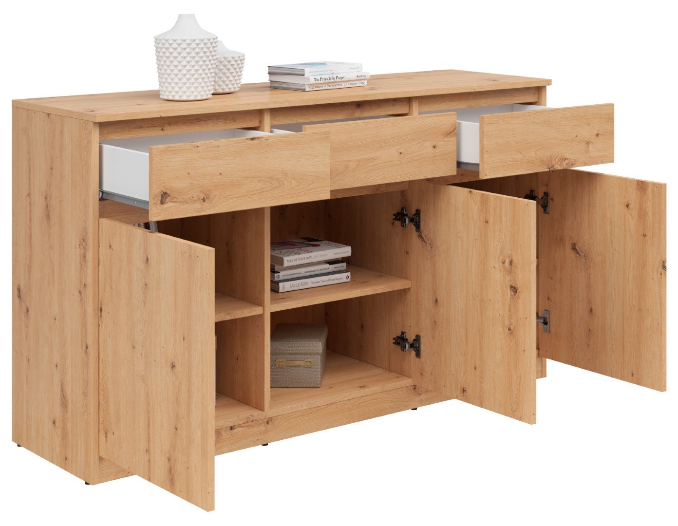 Three-door chest of drawers SATURN 135 cm, oak imitation - Image 2