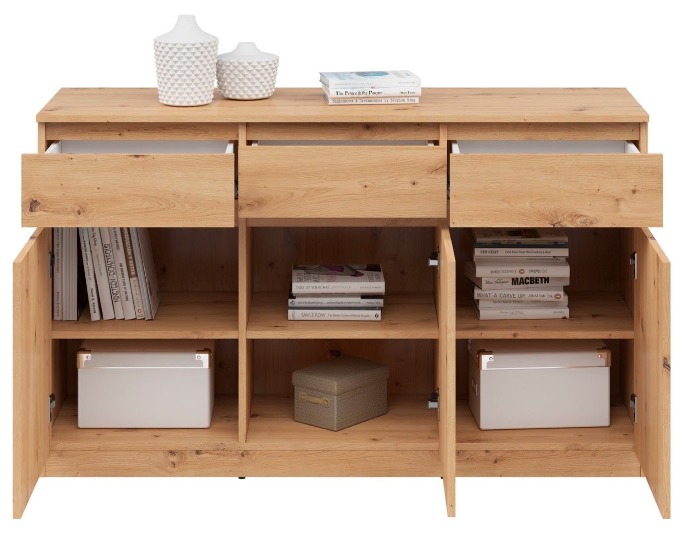 Three-door chest of drawers SATURN 135 cm, oak imitation - Image 3