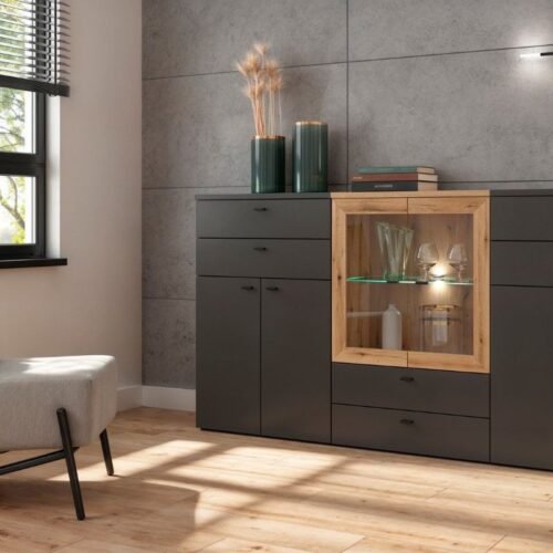 Chest of drawers with 2 drawers, graphite color, system 64