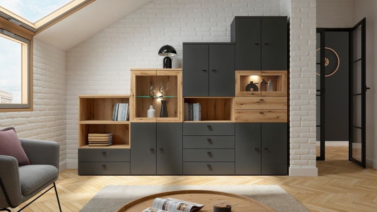 Chest of drawers with 4 drawers, graphite color, system 64