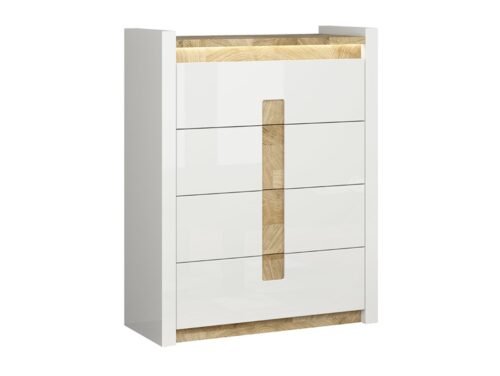 ALAMEDA chest of drawers with four drawers, 97 cm, glossy white / Westminster oak
