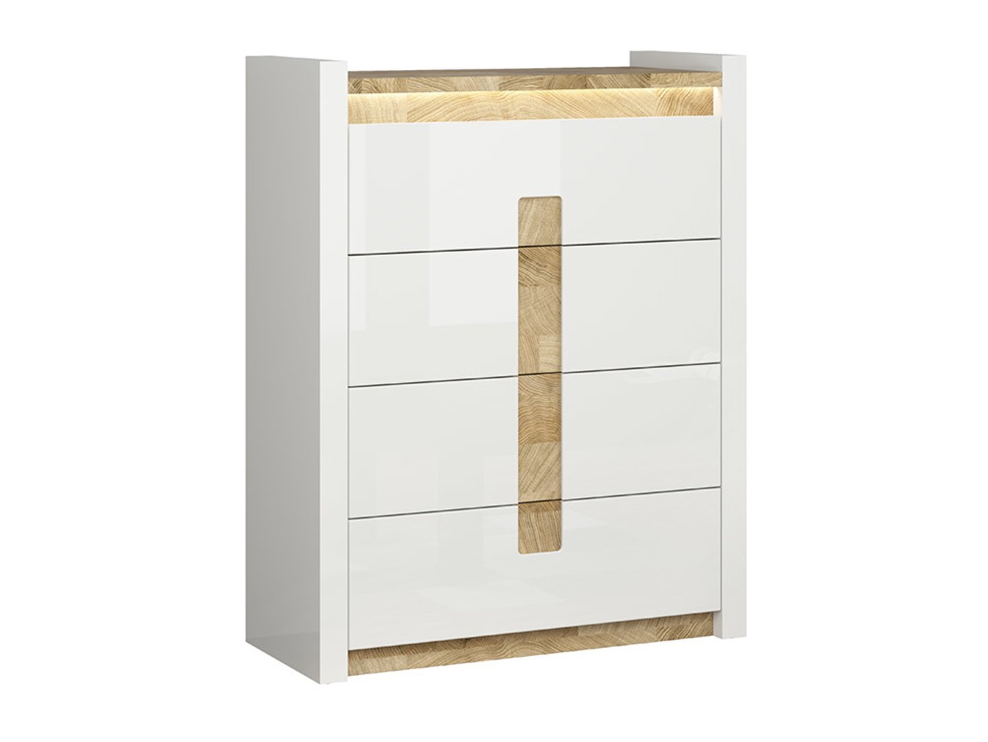 ALAMEDA chest of drawers with four drawers, 97 cm, glossy white / Westminster oak