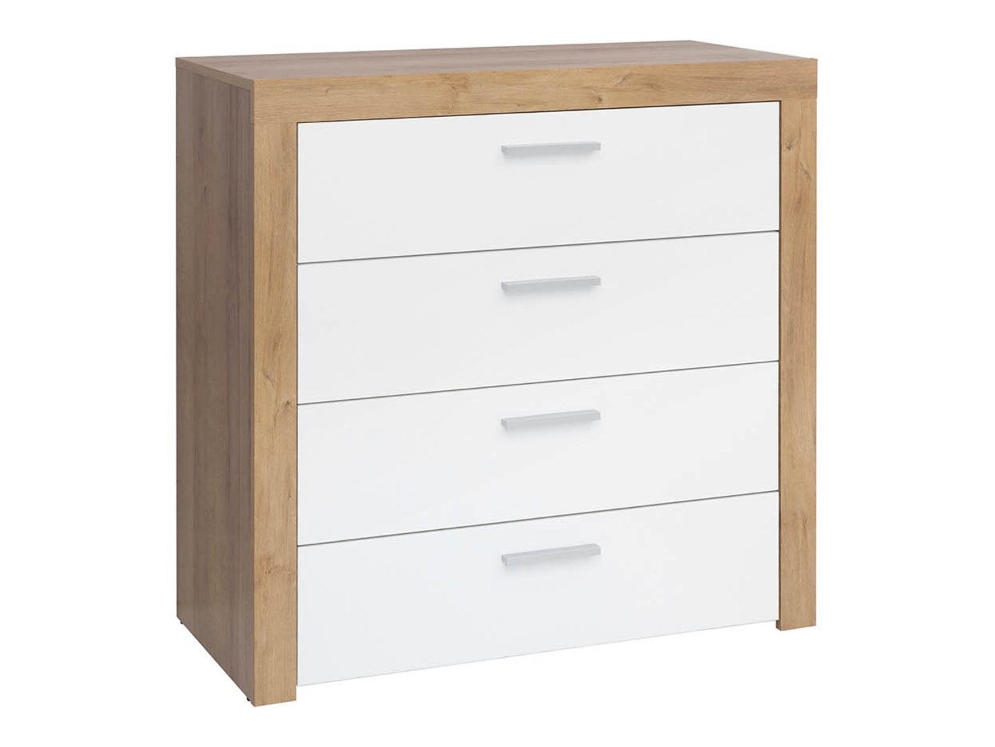 Chest of drawers with four drawers BALDER 90 cm Riviera oak/white glossy color