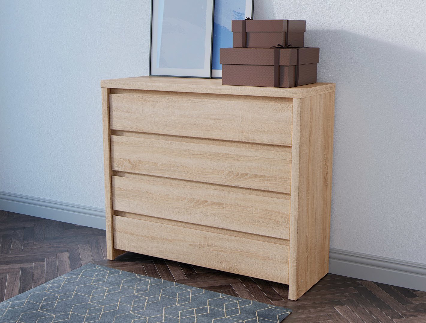 Chest of drawers with four drawers KASPIAN 105 cm Sonoma oak/Sonoma oak - Image 4