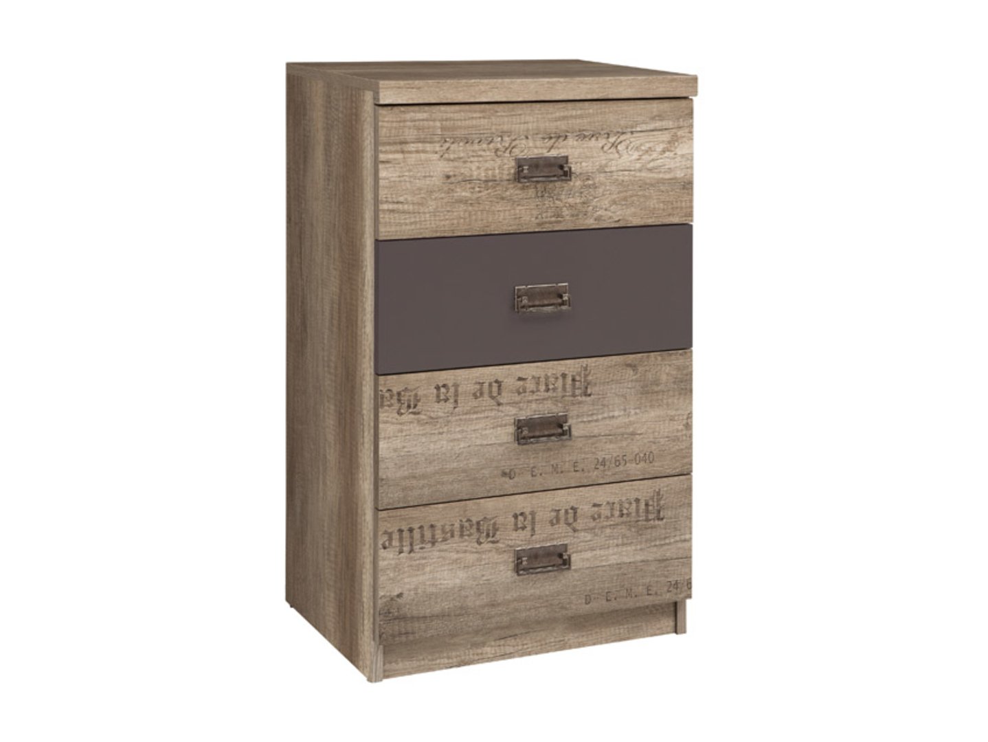 MALCOLM chest of drawers with four drawers, 50 cm, imitation monumental oak/imitation monumental oak with pattern