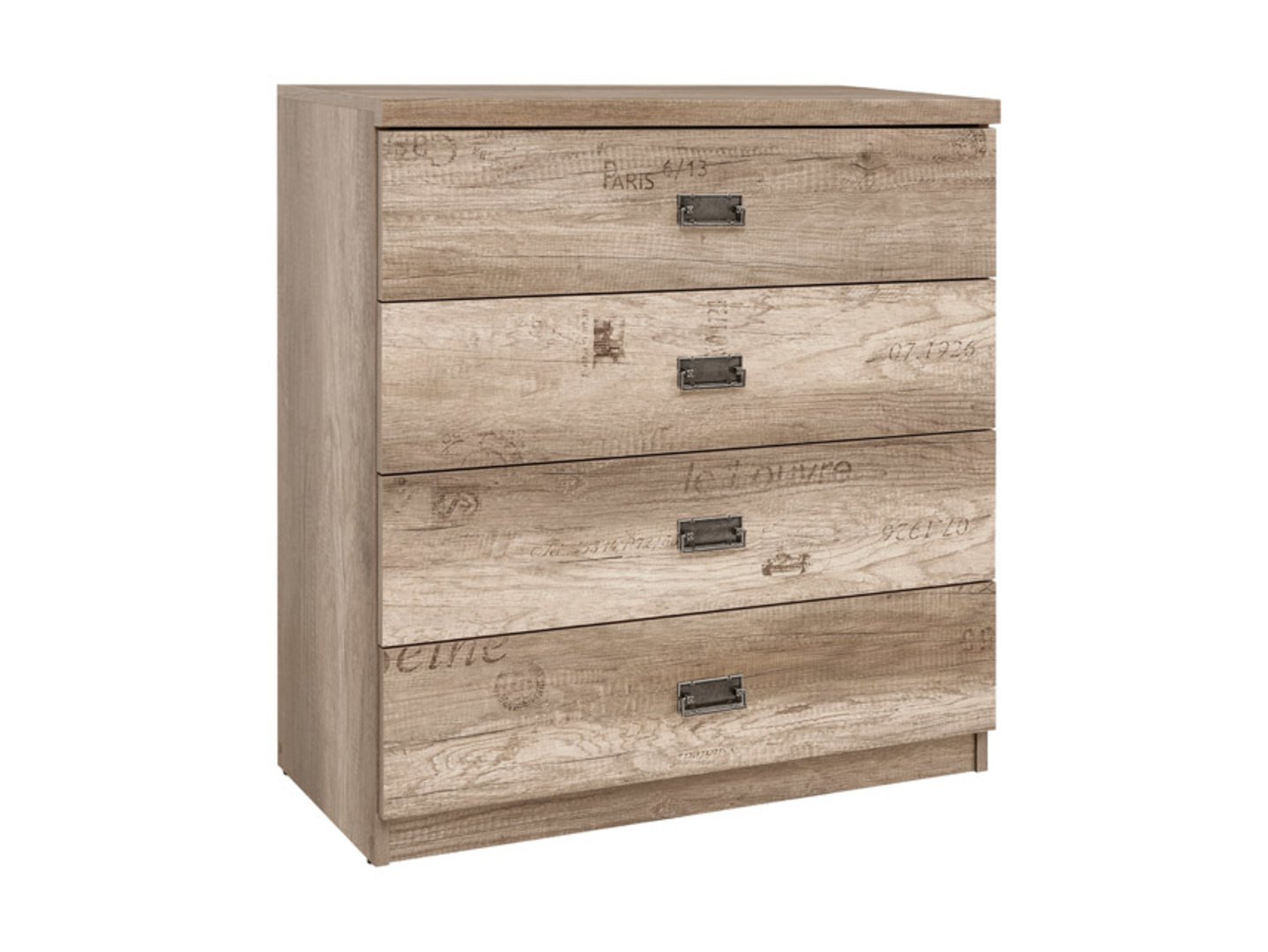 MALCOLM chest of drawers with four drawers, 80 cm, imitation monumental oak/imitation monumental oak with pattern