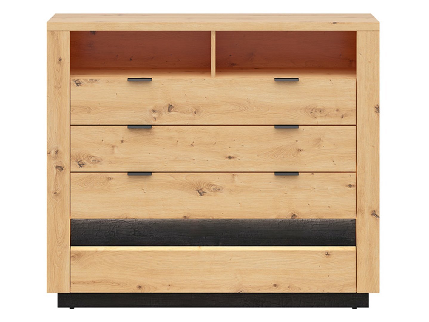 OSTIA chest of drawers with four drawers, 116.5 cm, Artisan oak / glossy black - Image 2