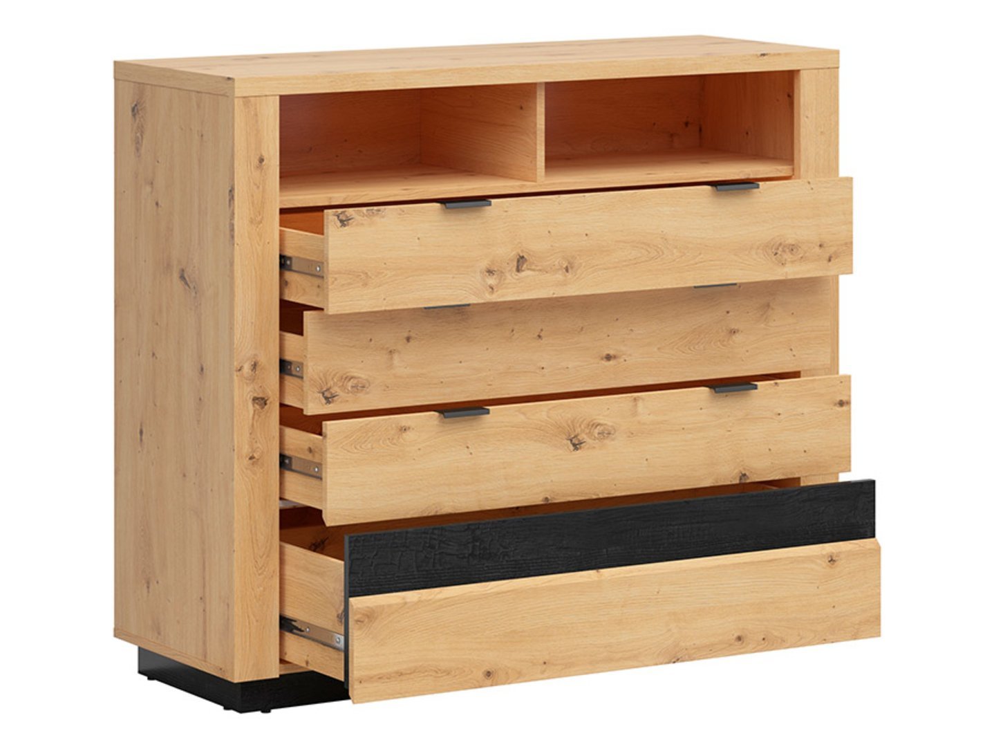 OSTIA chest of drawers with four drawers, 116.5 cm, Artisan oak / glossy black - Image 3