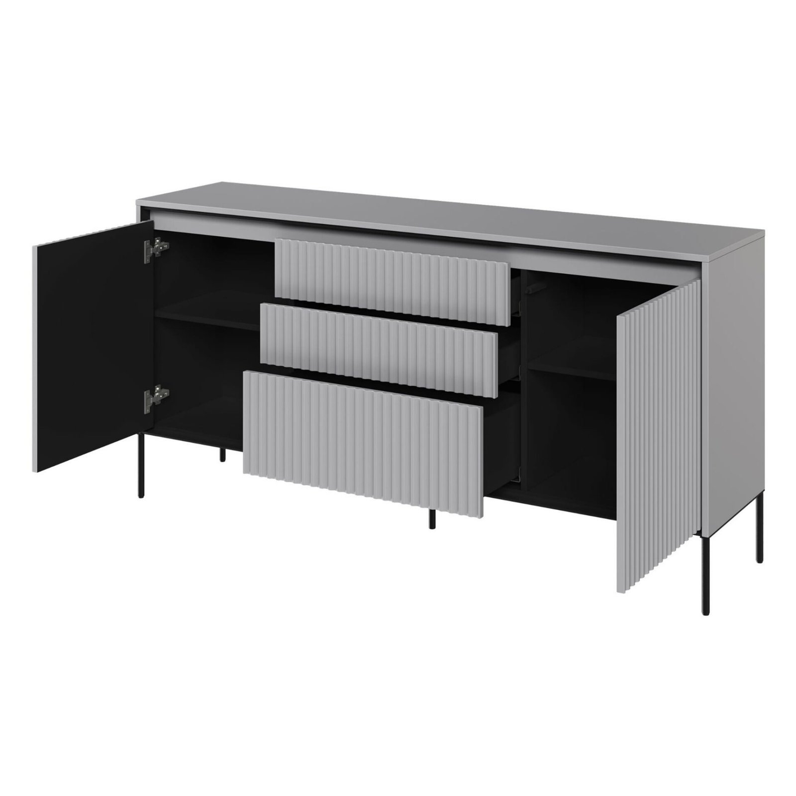 TREND 01 chest of drawers with grooves, grey/black legs - Image 4