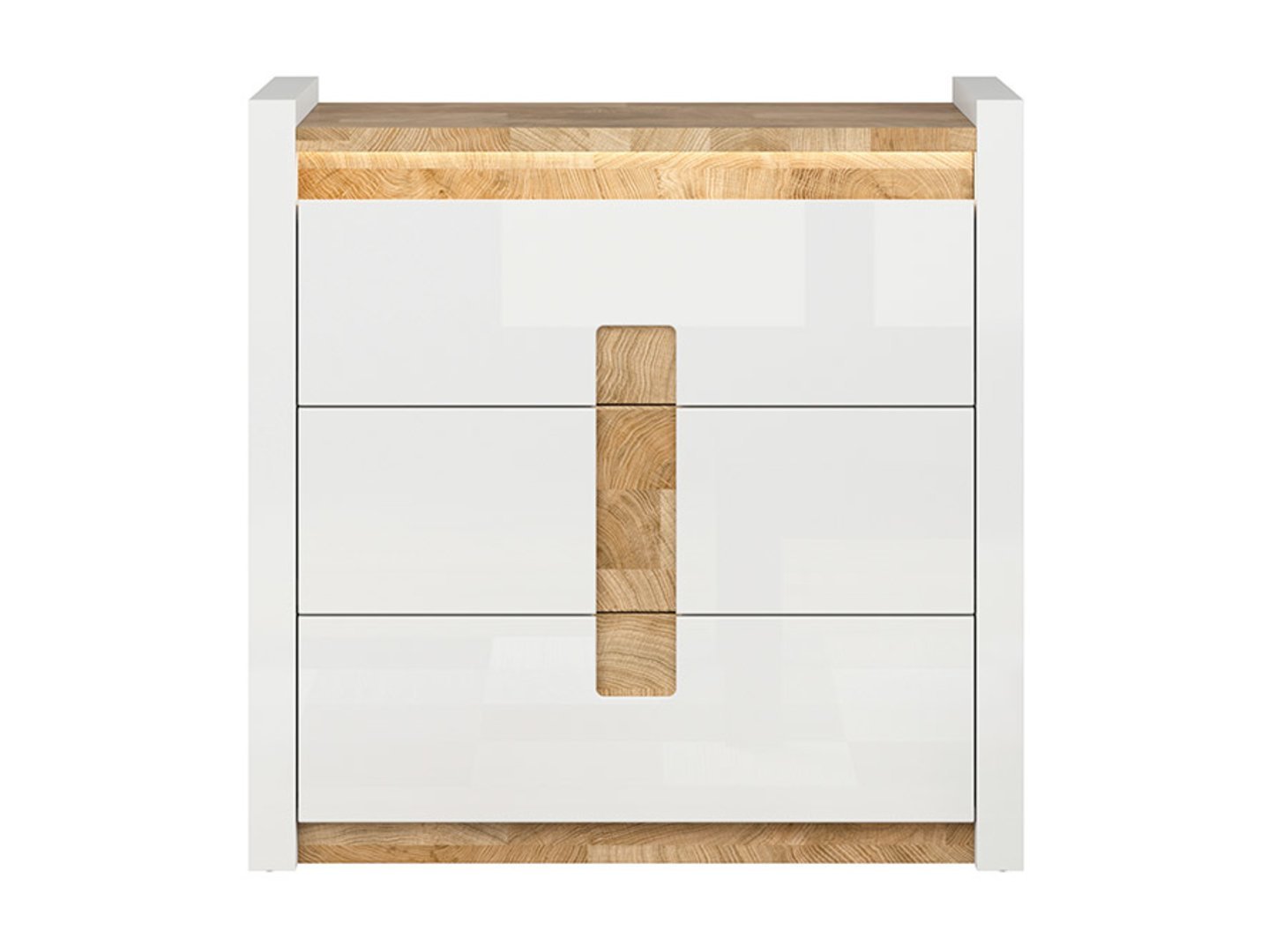 ALAMEDA chest of drawers with 3 drawers, 97 cm, glossy white/Westminster oak - Image 2