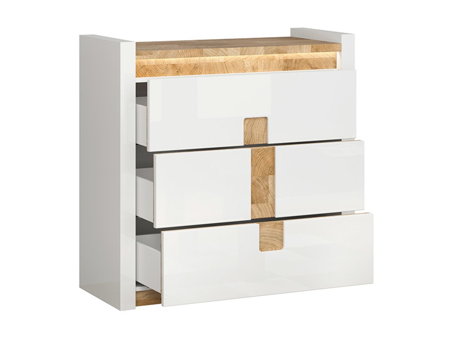 ALAMEDA chest of drawers with 3 drawers, 97 cm, glossy white/Westminster oak - Image 3