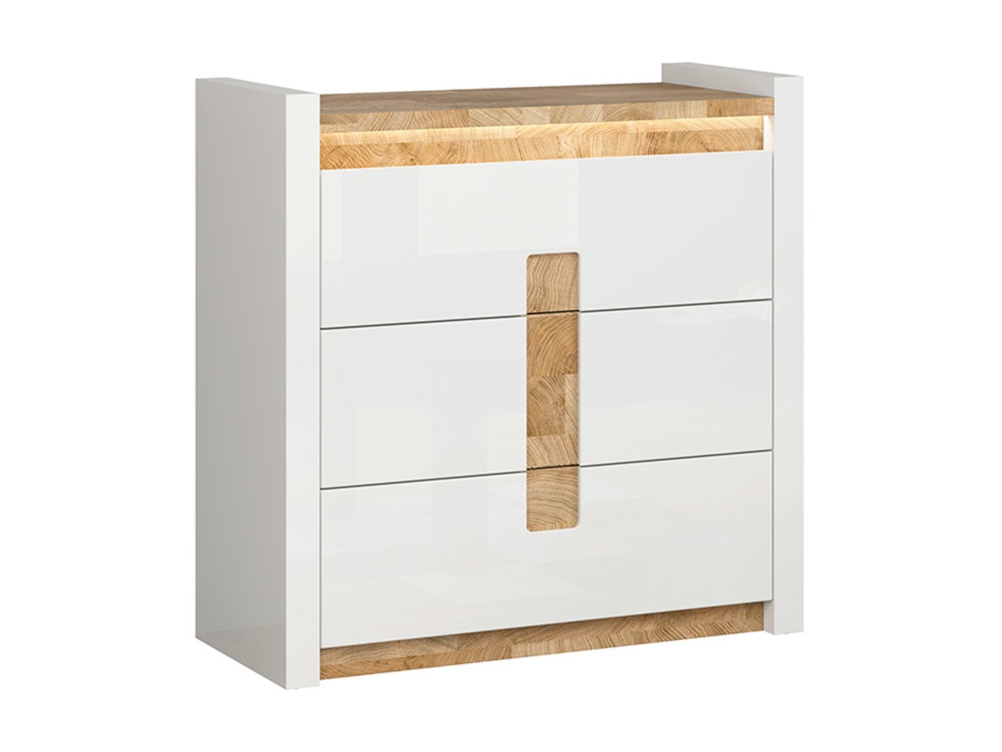 ALAMEDA chest of drawers with 3 drawers, 97 cm, glossy white/Westminster oak
