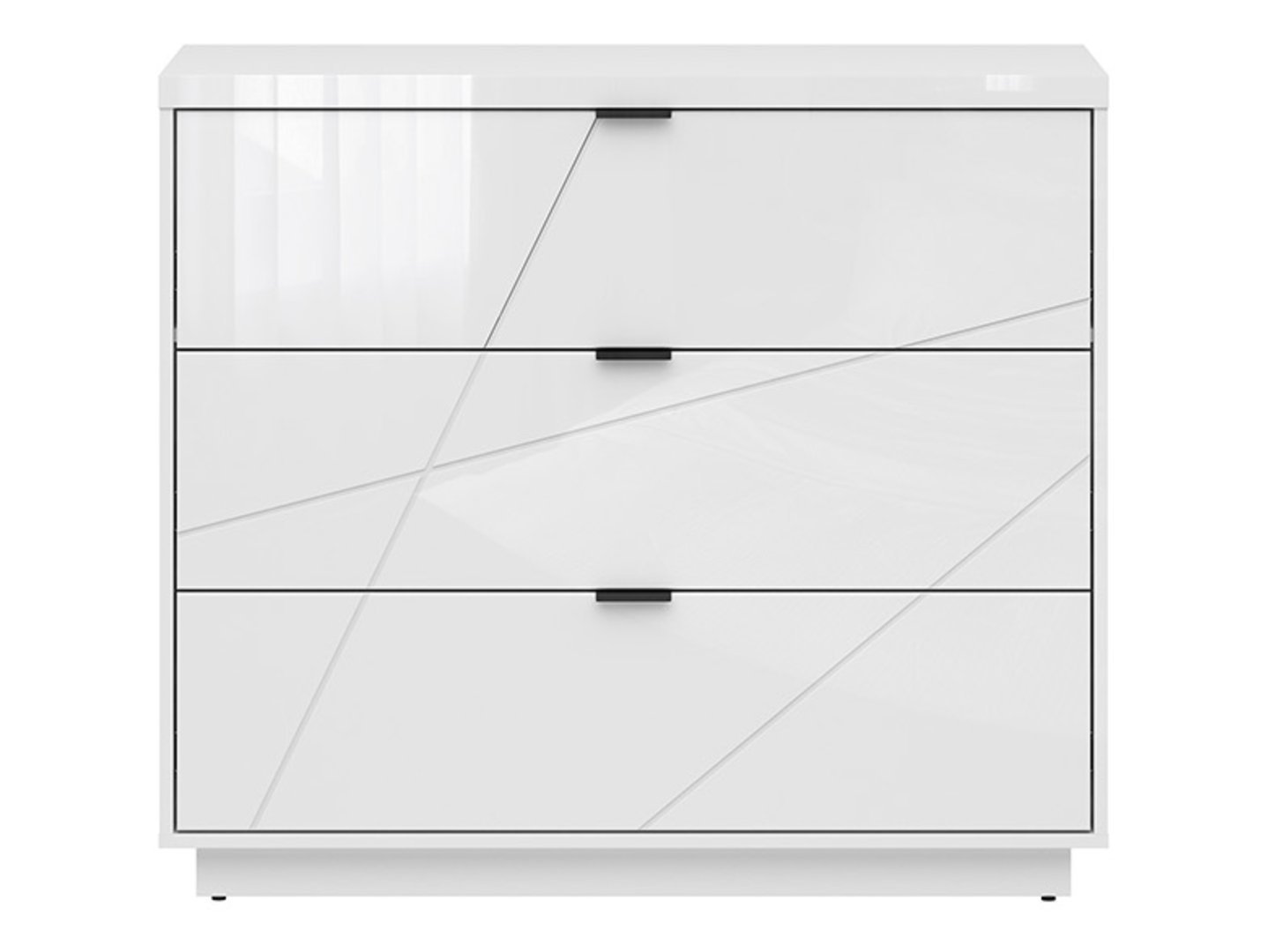 Chest of drawers with three drawers FORN 106 cm white glossy - Image 2