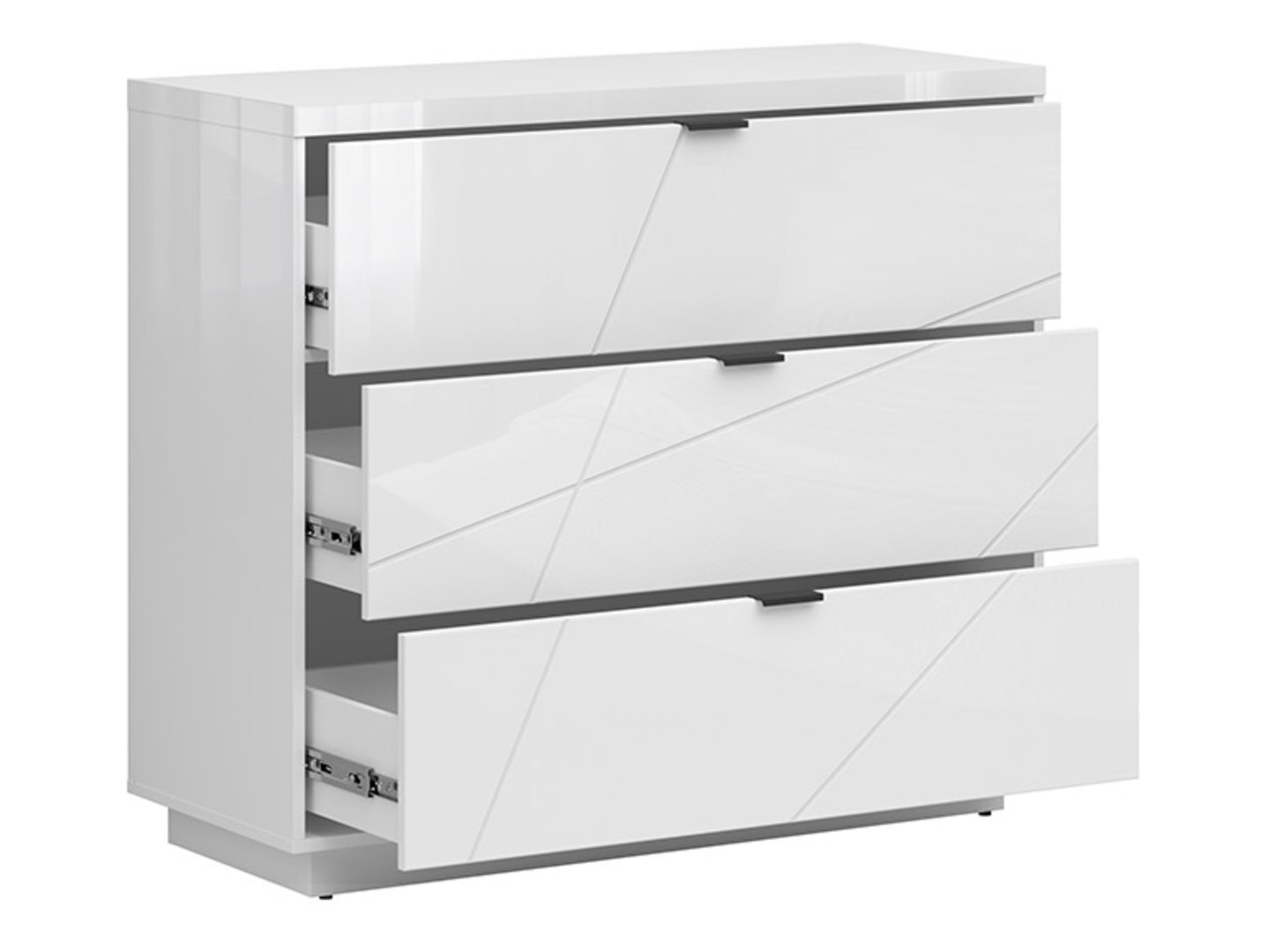 Chest of drawers with three drawers FORN 106 cm white glossy - Image 3