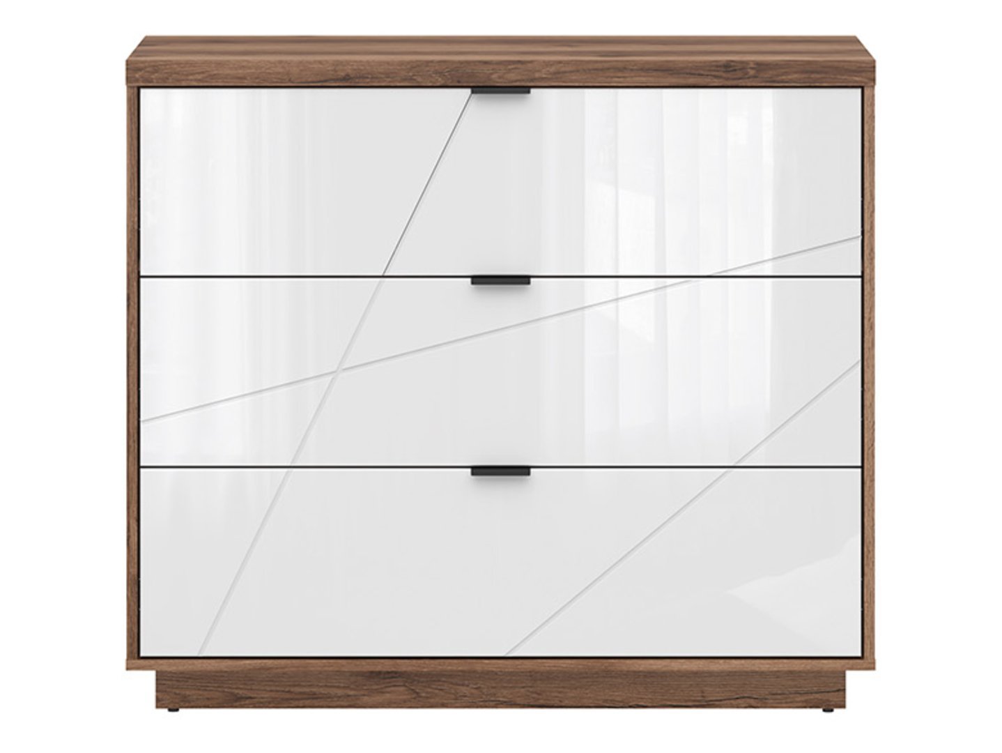 FORN chest of drawers with three drawers, 106 cm, Delano oak dark/high-gloss white - Image 2