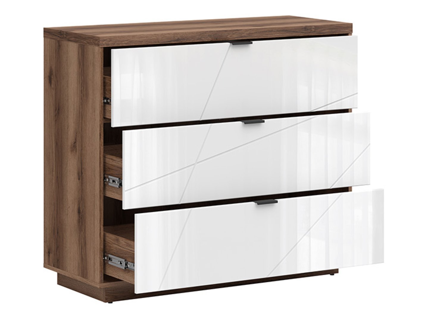FORN chest of drawers with three drawers, 106 cm, Delano oak dark/high-gloss white - Image 3