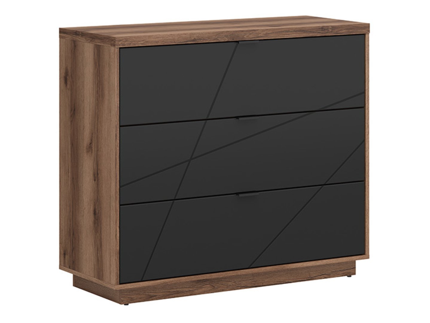 FORN chest of drawers with three drawers, 106 cm, Delano dark oak/matt black