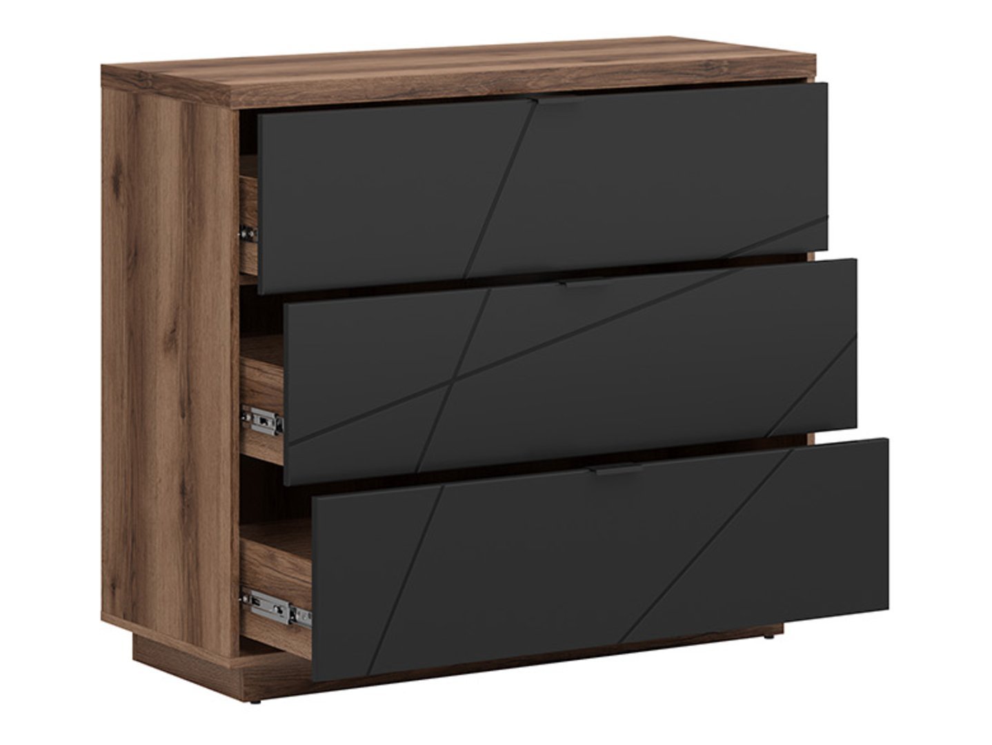 FORN chest of drawers with three drawers, 106 cm, Delano dark oak/matt black - Image 3