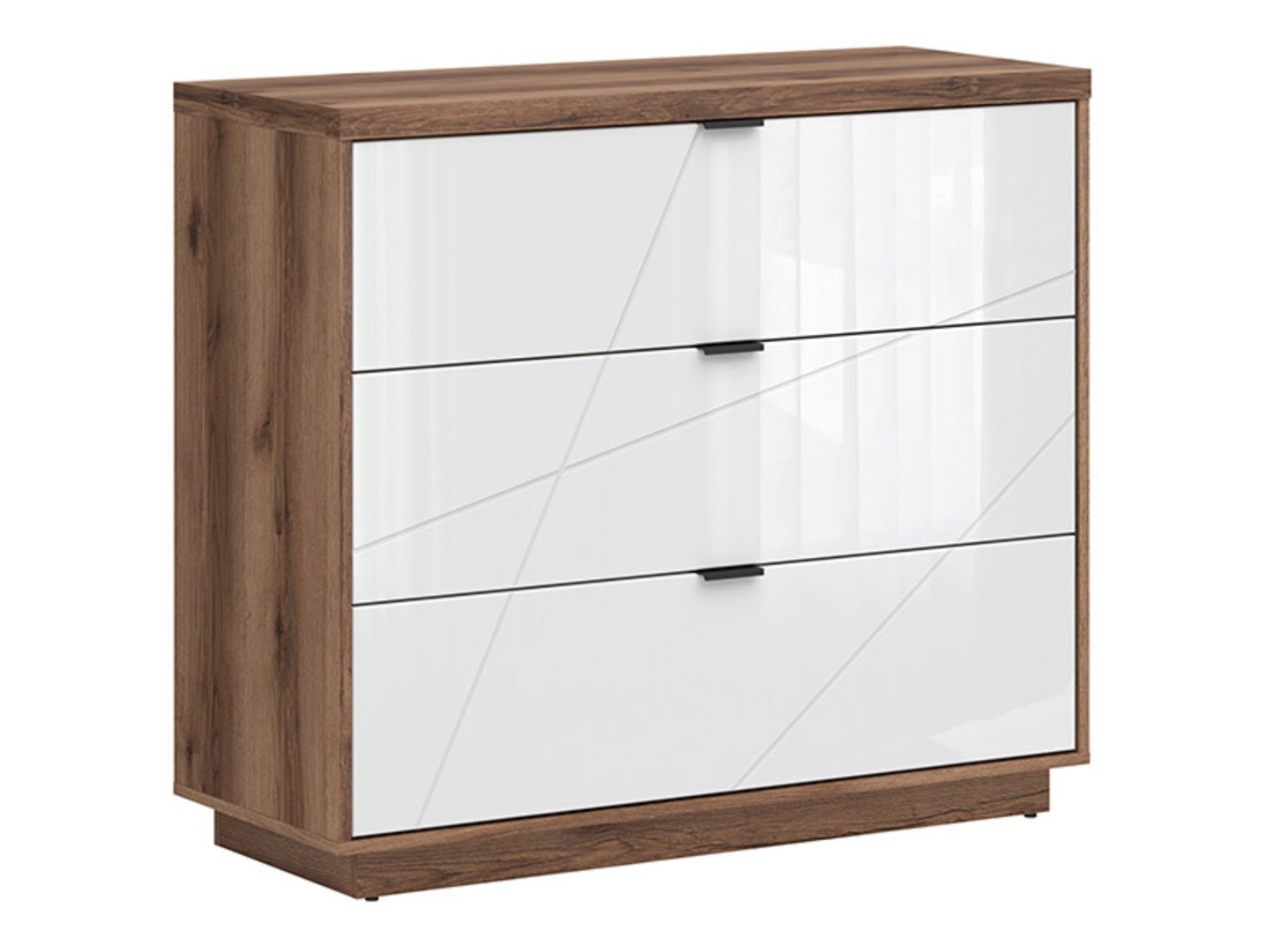 FORN chest of drawers with three drawers, 106 cm, Delano oak dark/high-gloss white