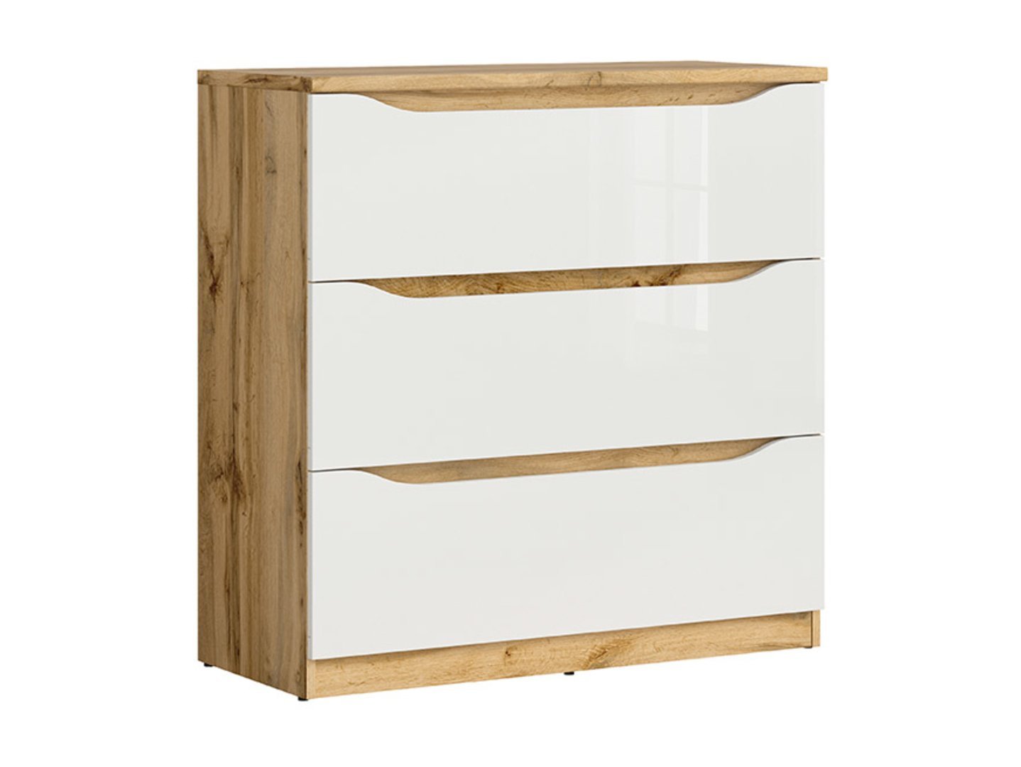 Chest of drawers with three drawers NUIS 90 cm Wotan oak/glossy white