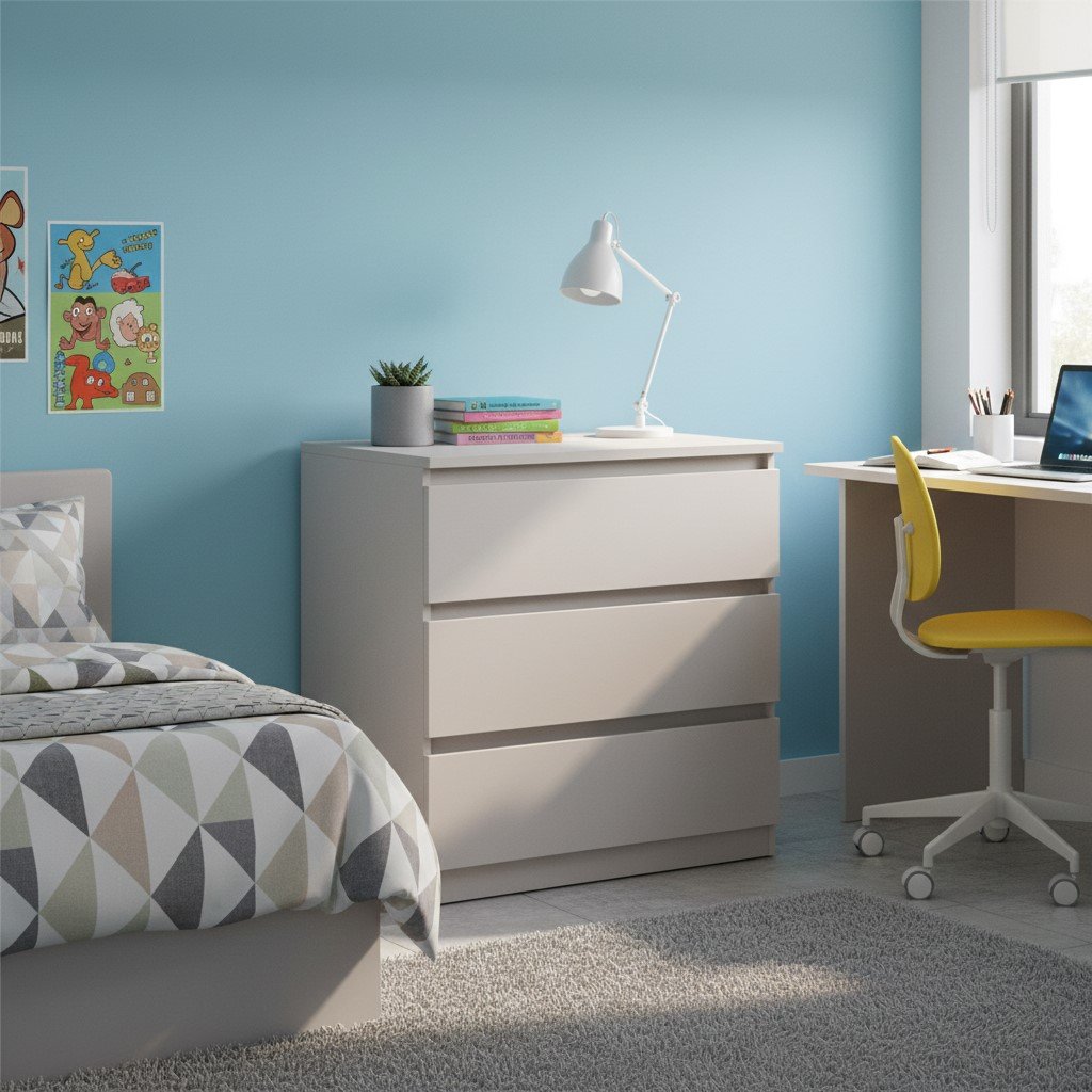 Chest of drawers with three drawers TETRIX 75 cm cashmere color - Image 3