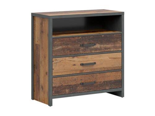 WESTON chest of drawers with three drawers, 90 cm, antique pine, dark/mattress