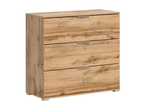 ZELE chest of drawers with three drawers, 95 cm, oak color, white, glossy