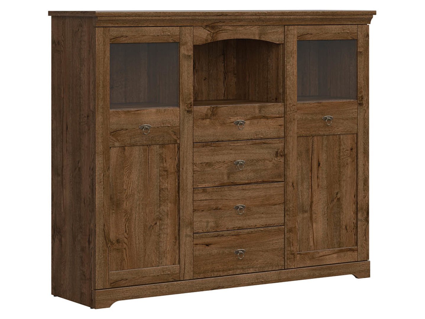 Chest of drawers with display cabinets and drawers PATRAS 153 cm, dove-colored oak