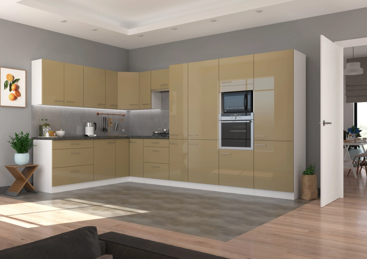 Kitchen set, corner kitchen 370/220 cm Lara Cappucino