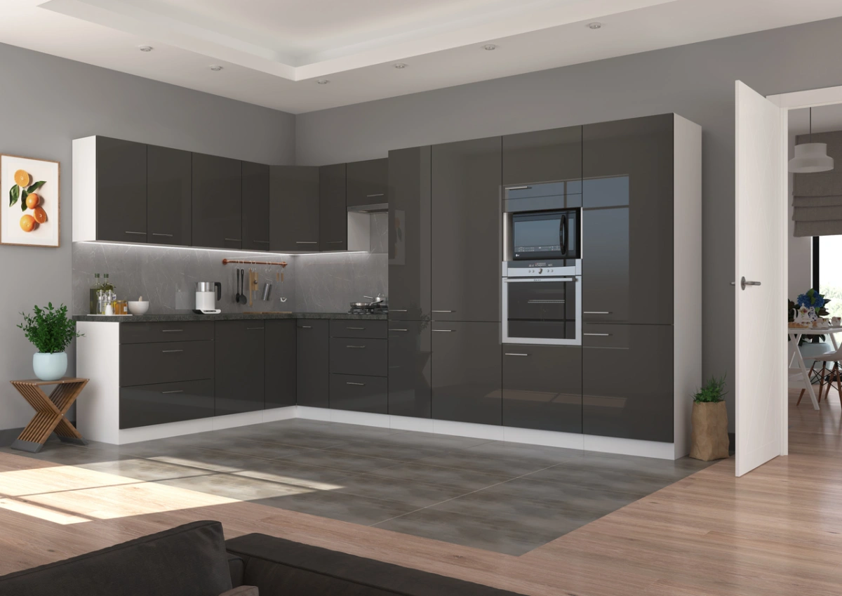 Kitchen set, corner kitchen 370/220 cm Lara Grey