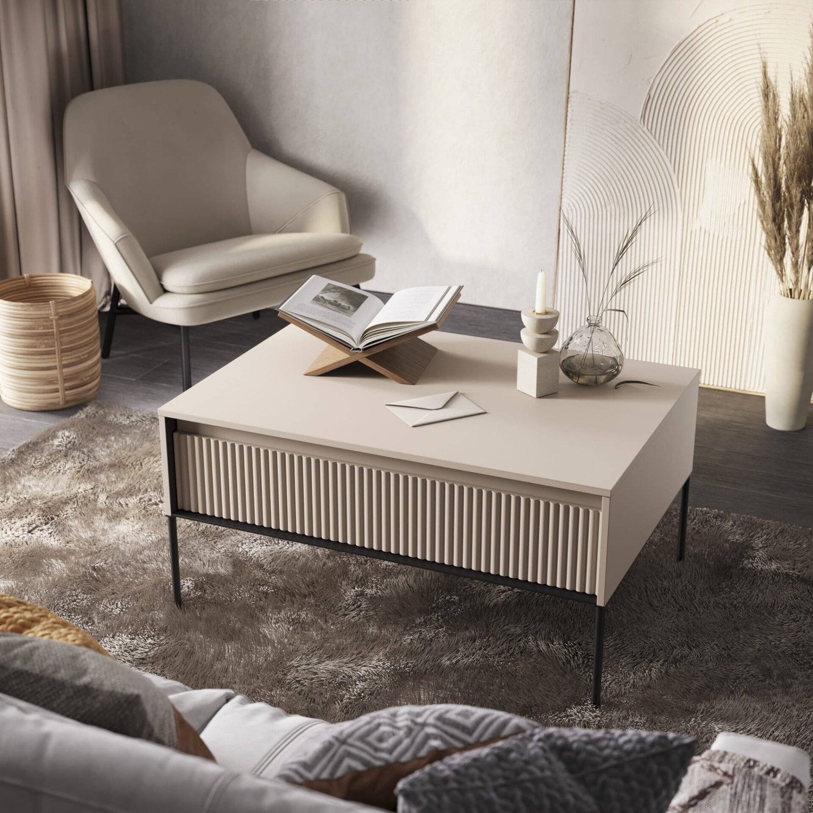 TREND 09 milled coffee table, beige / black legs - Image 2
