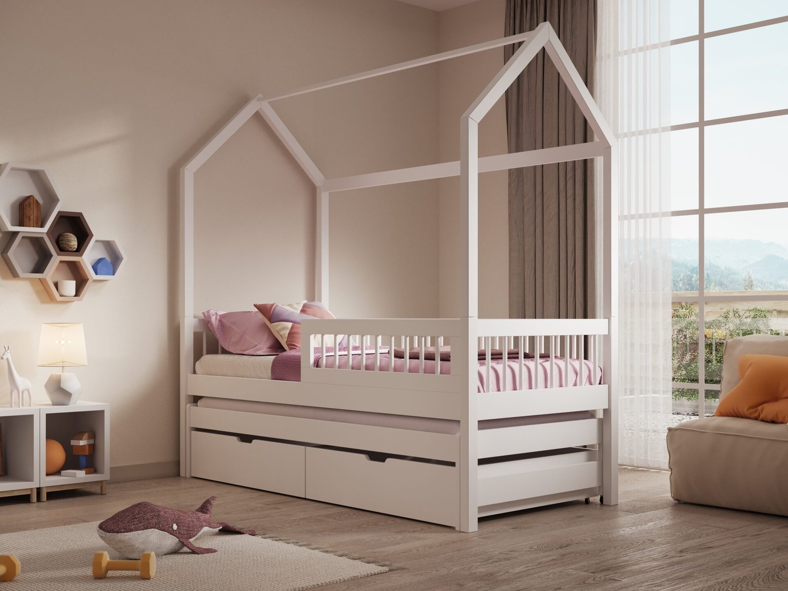 Artes II house-shaped bed with mattress, white, ADRK - Image 2