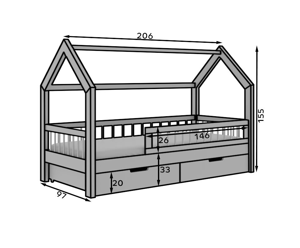 Galicia House bed with mattress, gray, ADRK - Image 4