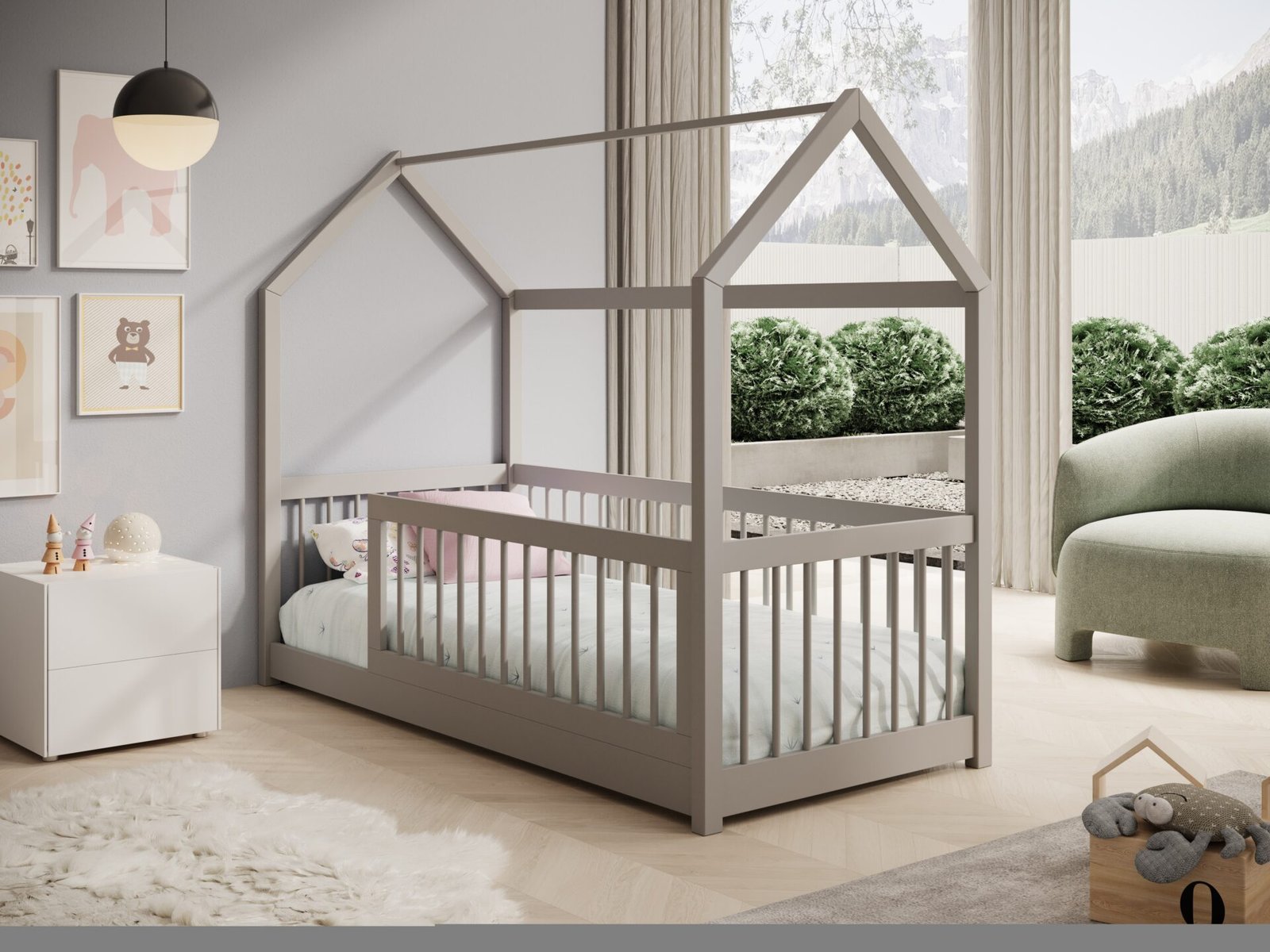 Graja House bed with mattress, gray, ADRK - Image 2
