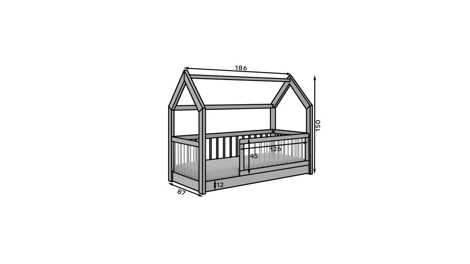 Graja House bed with mattress, gray, ADRK - Image 4