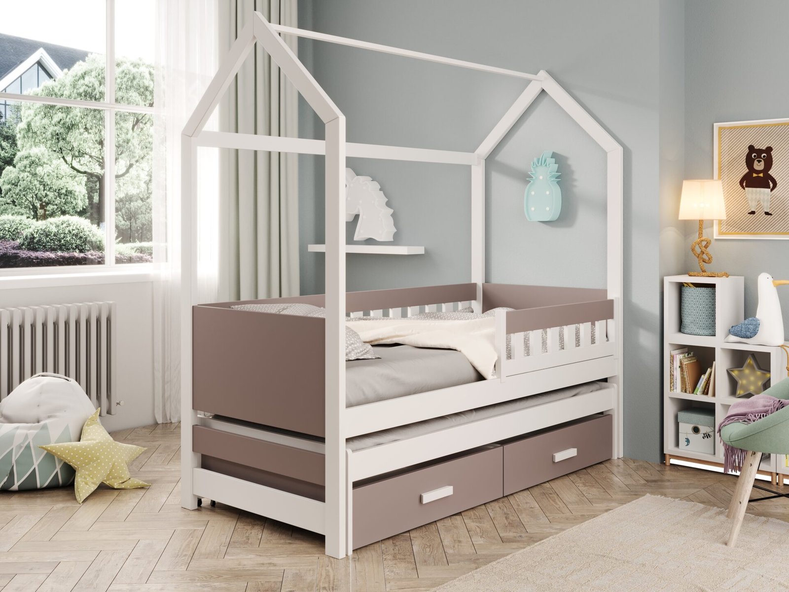 Jasper Cottage bed with mattress, white/truffle, ADRK - Image 2