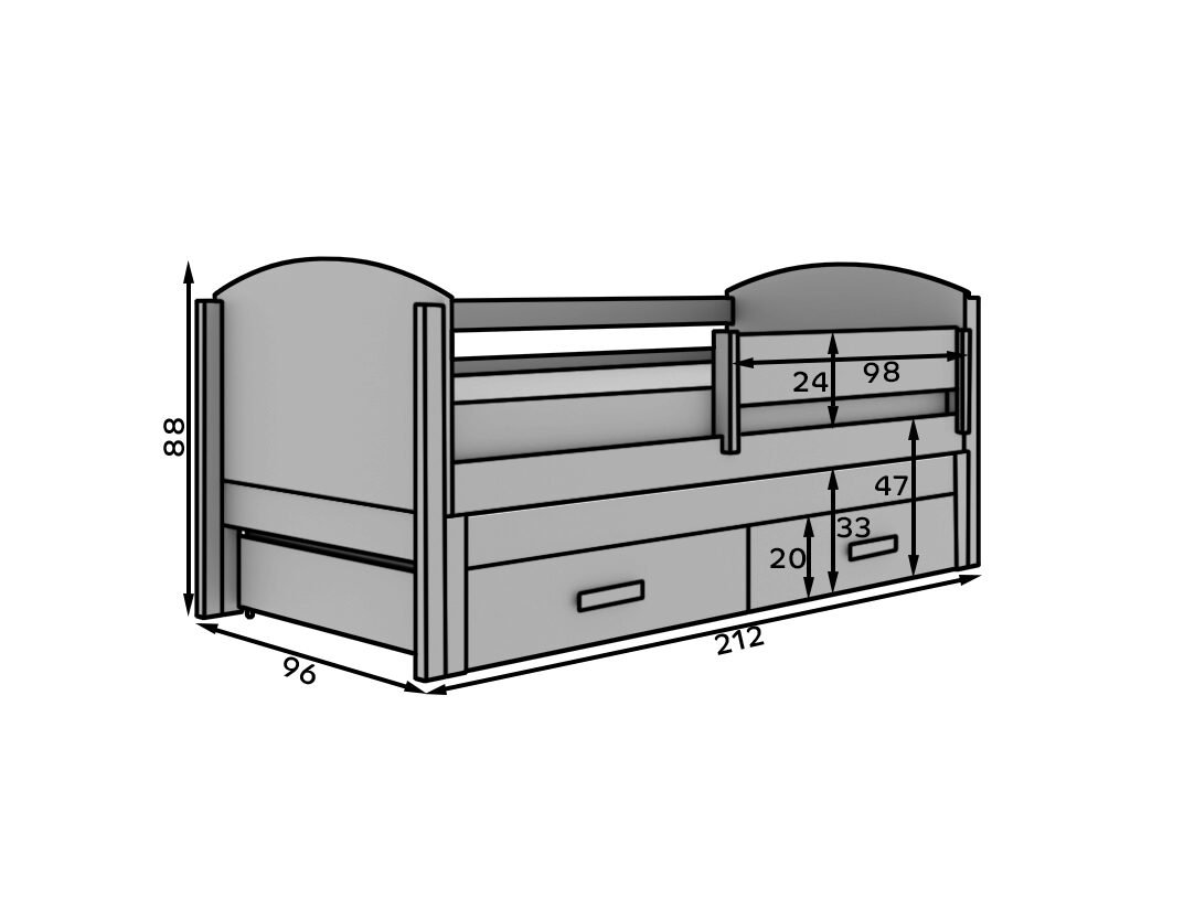 Olen 200x90 children's bed for two people, white/gray, ADRK - Image 2