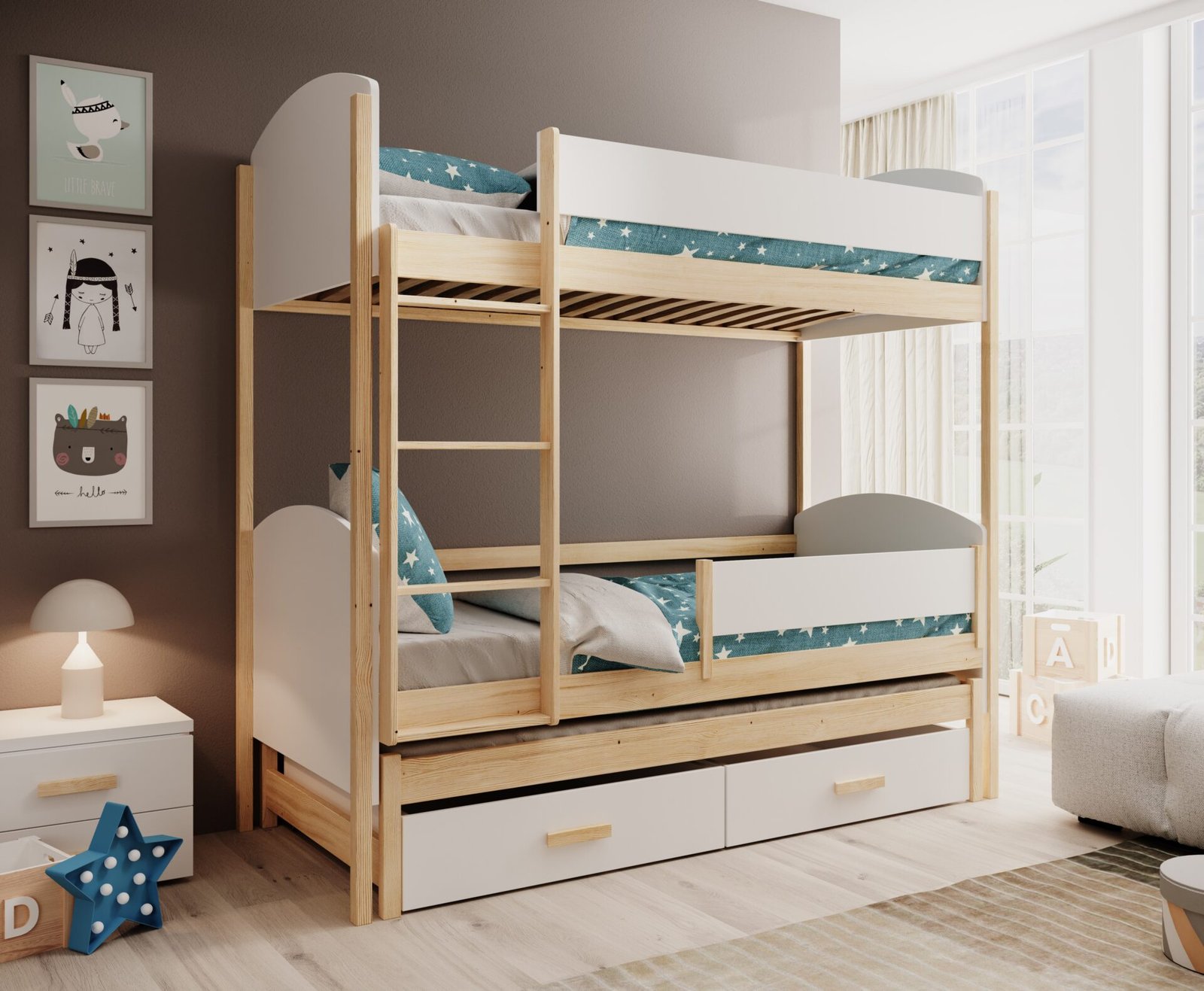 Leia 3-person children's bed 200x90 white/pine ADRK - Image 2