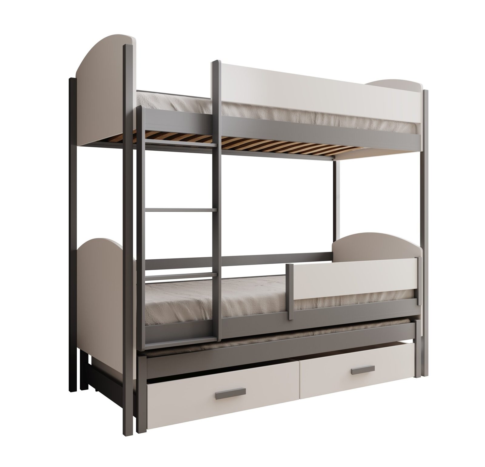 Leia 3-person children's bed 200x90 with mattress, white/gray, ADRK
