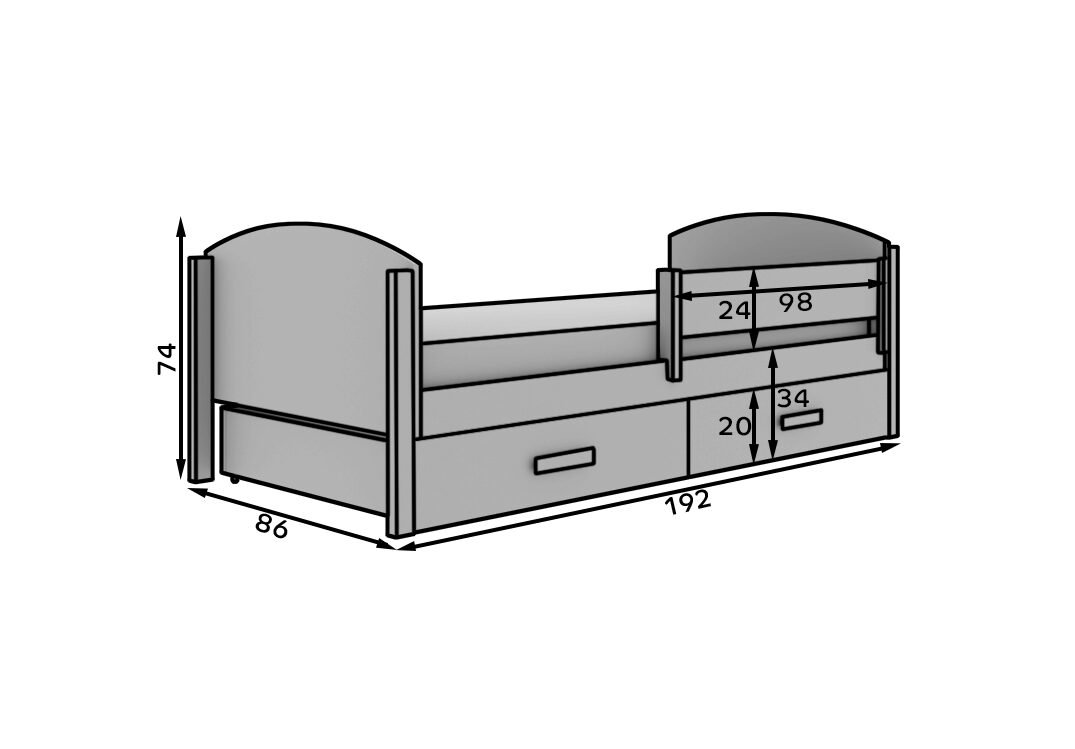 Malleable children's bed 200x90 with mattress, white/oak color, ADRK - Image 4
