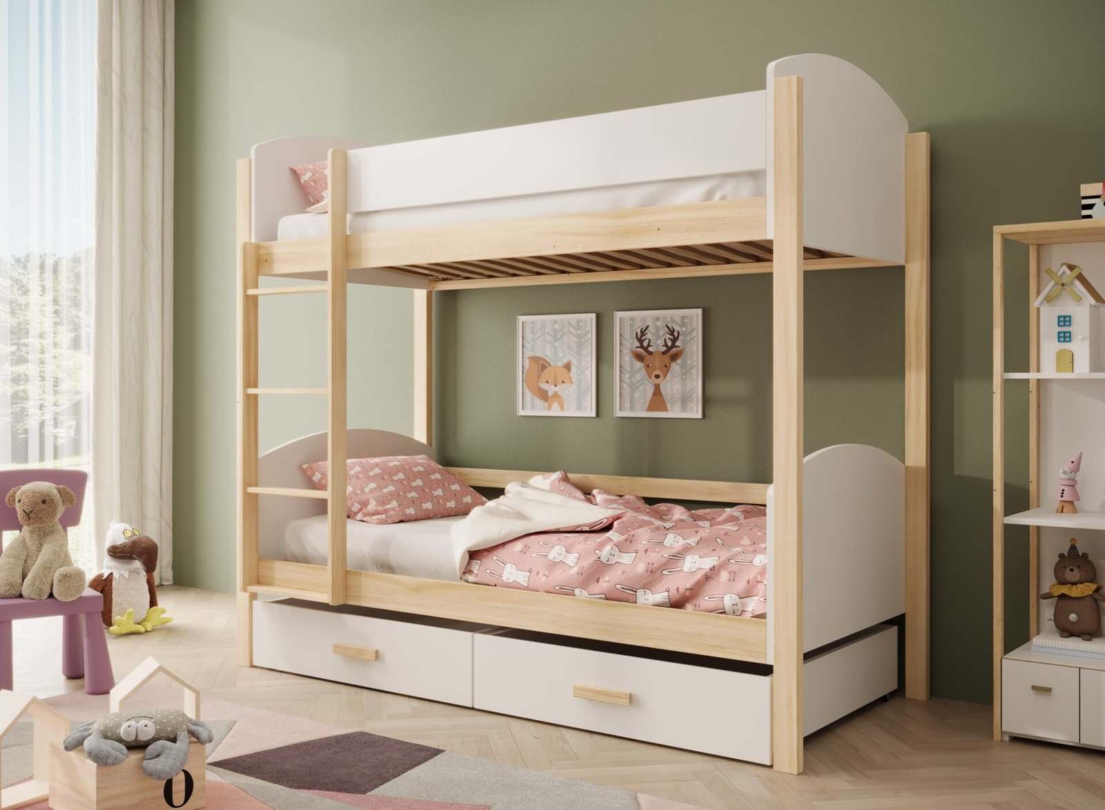 Jori children's bunk bed 180x80 with mattress, white/pine, ADRK - Image 2