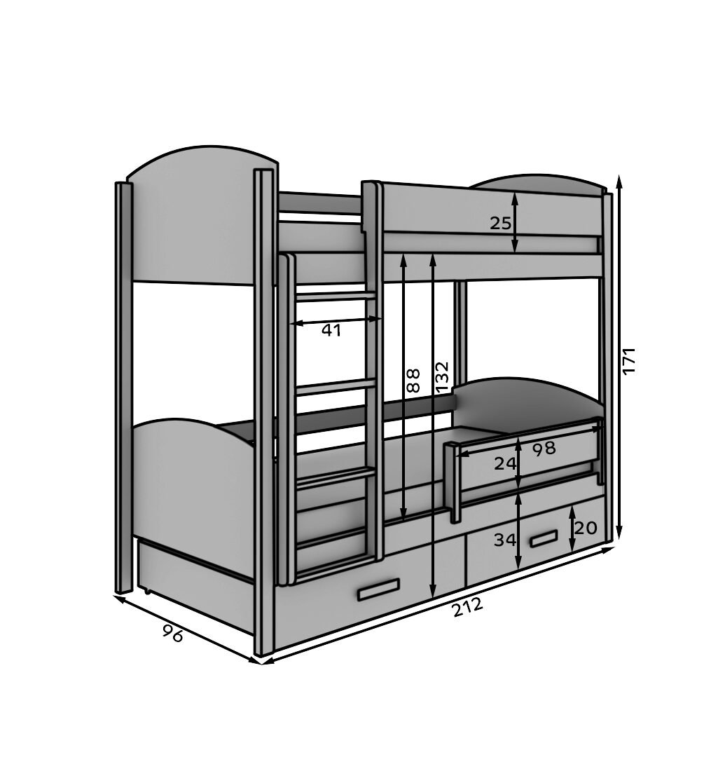 Jori children's bunk bed 180x80 with mattress, white/pine, ADRK - Image 4