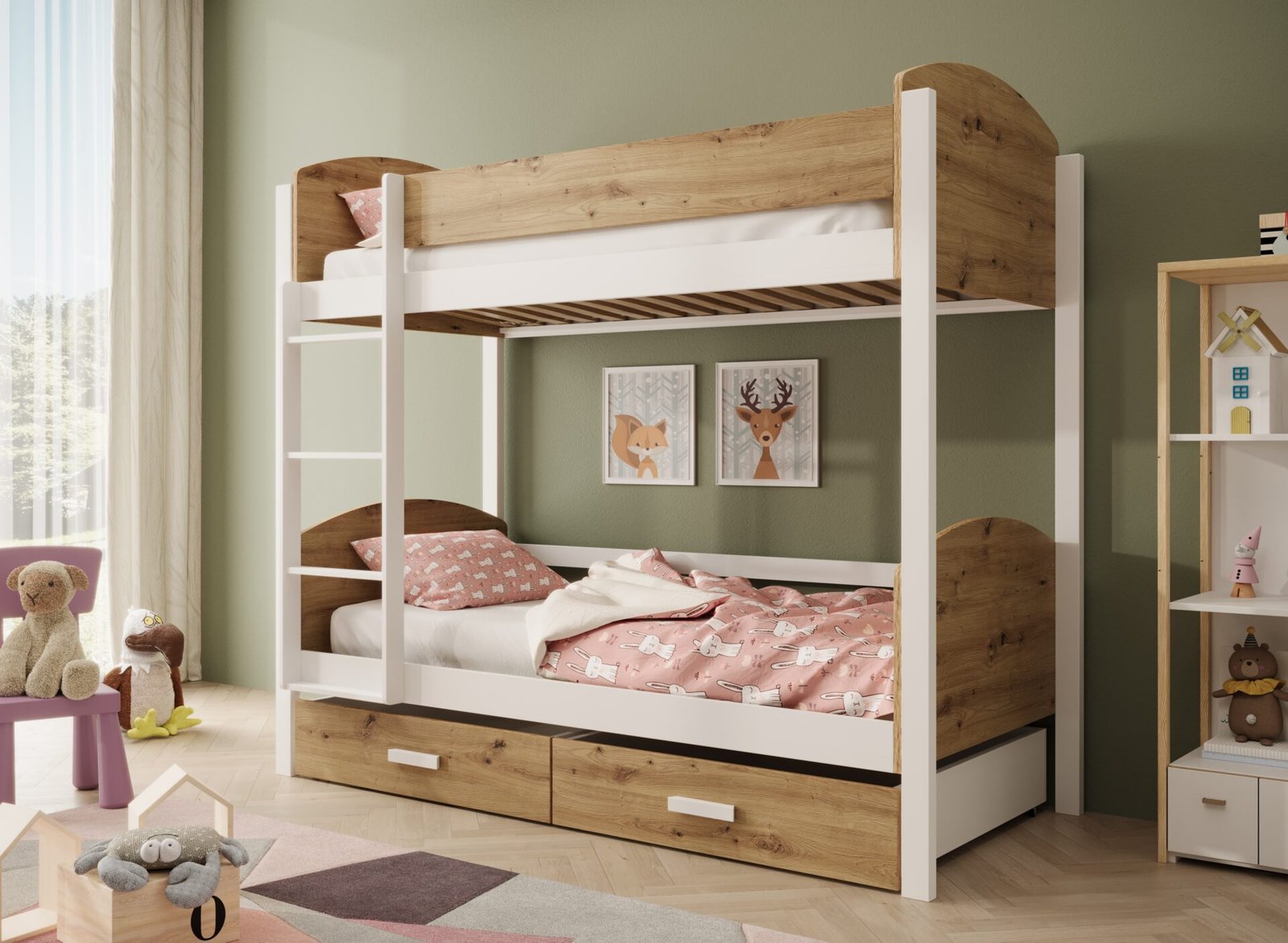 Jori children's bunk bed, 200x90, white/artisan, ADRK - Image 2